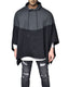 Demetory Men's Color Block Oversized Batwing Sleeves Hooded Poncho Cape Cloak Black Medium