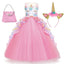 Chektin Unicorn Dress for Girls Unicorn Costume Pageant Princess Dress Party Birthday Long Gown with Accessories Pink 4-5T