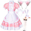 Japanese Anime Sissy Maid Dress Cosplay Sweet Classic Fancy Apron Socks Gloves Faux Fur Cat Furry Headwear Set Pink(S)