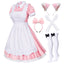 Wannsee Japanese Anime 6Pcs Lolita French Maid Apron Fancy Dress Cosplay Costume Gloves Headwear Socks set(Pink L)