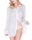 ETAOLINE Women's Sexy Sheer Sleepshirt Pajamas Long Sleeve Mesh Blouse Lingerie (White, M)
