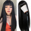 TIMANZO Long Straight Remy Hair Wigs Natural Black Heat Resistant Fiber Hair Full Machine Wig with Bangs Cosplay Party Wig For Fashion Women (24 Inch)