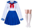 Elibelle Japanese School Girls Sailor JK Uniform Bule Pleated Skirt Anime Cosplay Costumes with Socks set(SSF31) 2XL