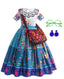 DYJJKM Mirabel Costume for Girls Magic Family Dress Cosplay Princess Halloween Party Outfit (Blue, 5-6 Year)