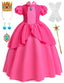 Sabbenia Pink Princess Costume for Girls Cosplay Pink for Halloween Birthday Party Dress Up 9-10Y