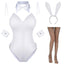 Womens Bunny Costume Girl Suit Senpai Cosplay Anime Role Costume One Piece Bodysuit Removable Padded with Stockings Set(White S)