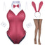 Womens Bunny Costume Girl Suit Senpai Cosplay Anime Role Costume One Piece Bodysuit Removable Padded with Stockings Set(Red L)