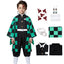 Mscawow Kids Anime Costume Kamado Tanjir Cosplay Kimono Set Halloween Costume with Green Cloak & Belt for Boys