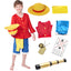 XUAURDT Kids Pirate Costume Red Suits Top Pants Boys Pirate Outfits Halloween Anime Props Straw Hat Dress Up Shirt Shorts Costume (Red, Tag 130)