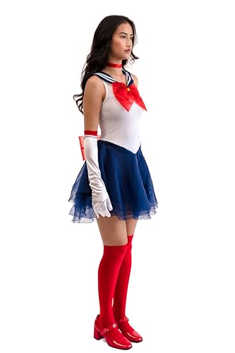 Playhaus Costumes Sailor Costume – Women Anime Moon Diva Outfit, Adult Halloween Festival Party Cosply Set (Navy Blue, S)