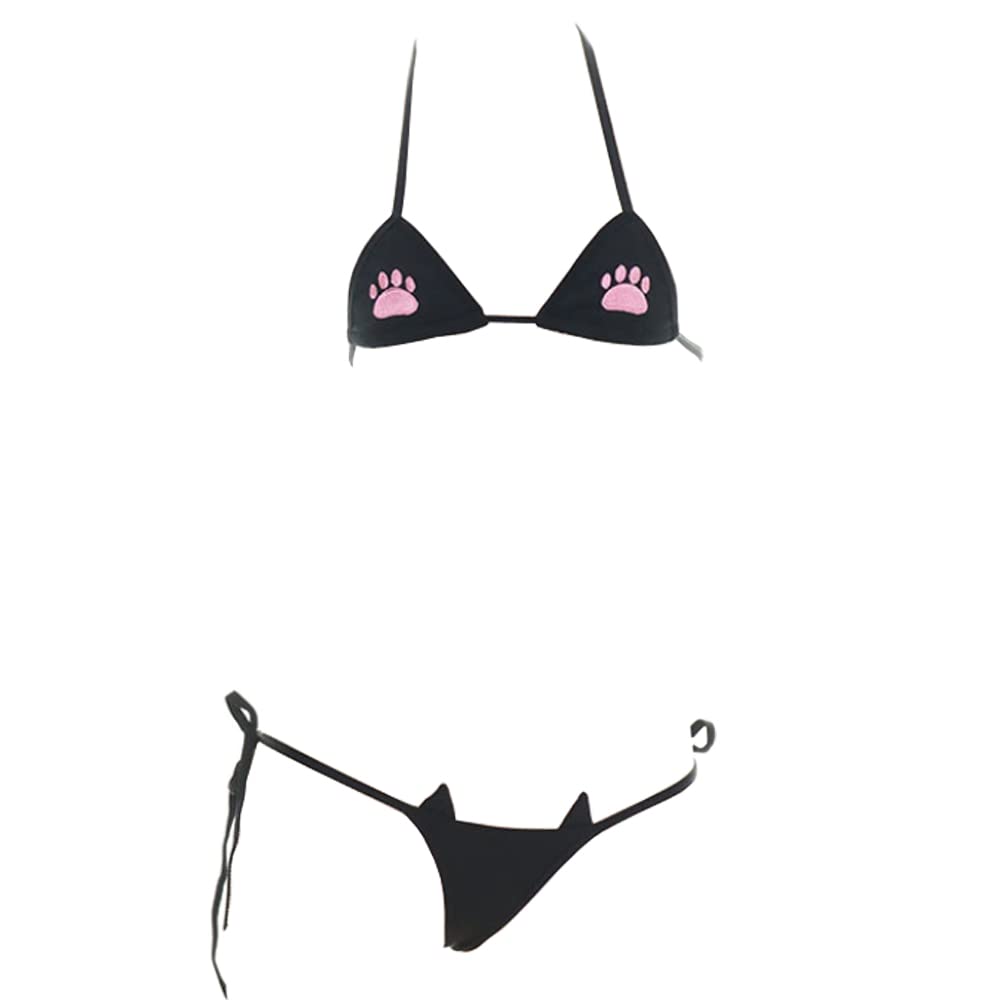 SINGUYUN Womens Sexy Micro bikini Suit Anime Bikini Cosplay Lingerie Kawaii Bra and Panty Set Cute (220Black)