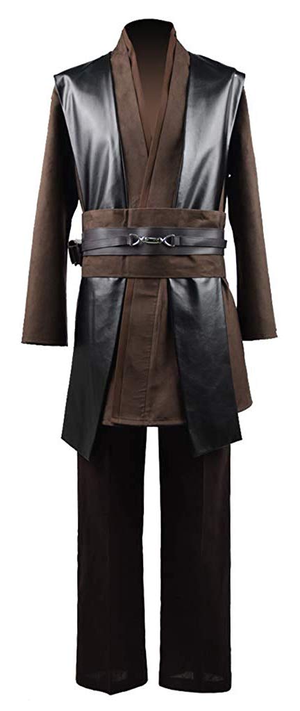 Rongxu Mens Tunic Robe Cosplay Costume Adult Tunic Hooded Robe Outfit Full Set Halloween Costume US Size (Small, Brown (Full Set))
