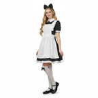 Tvnxdgl Alice Costume Women Wonderland Maid Outfit Anime Lolita Dress Halloween Cosplay Maid Apron Gloves Headband Socks Set 2XL
