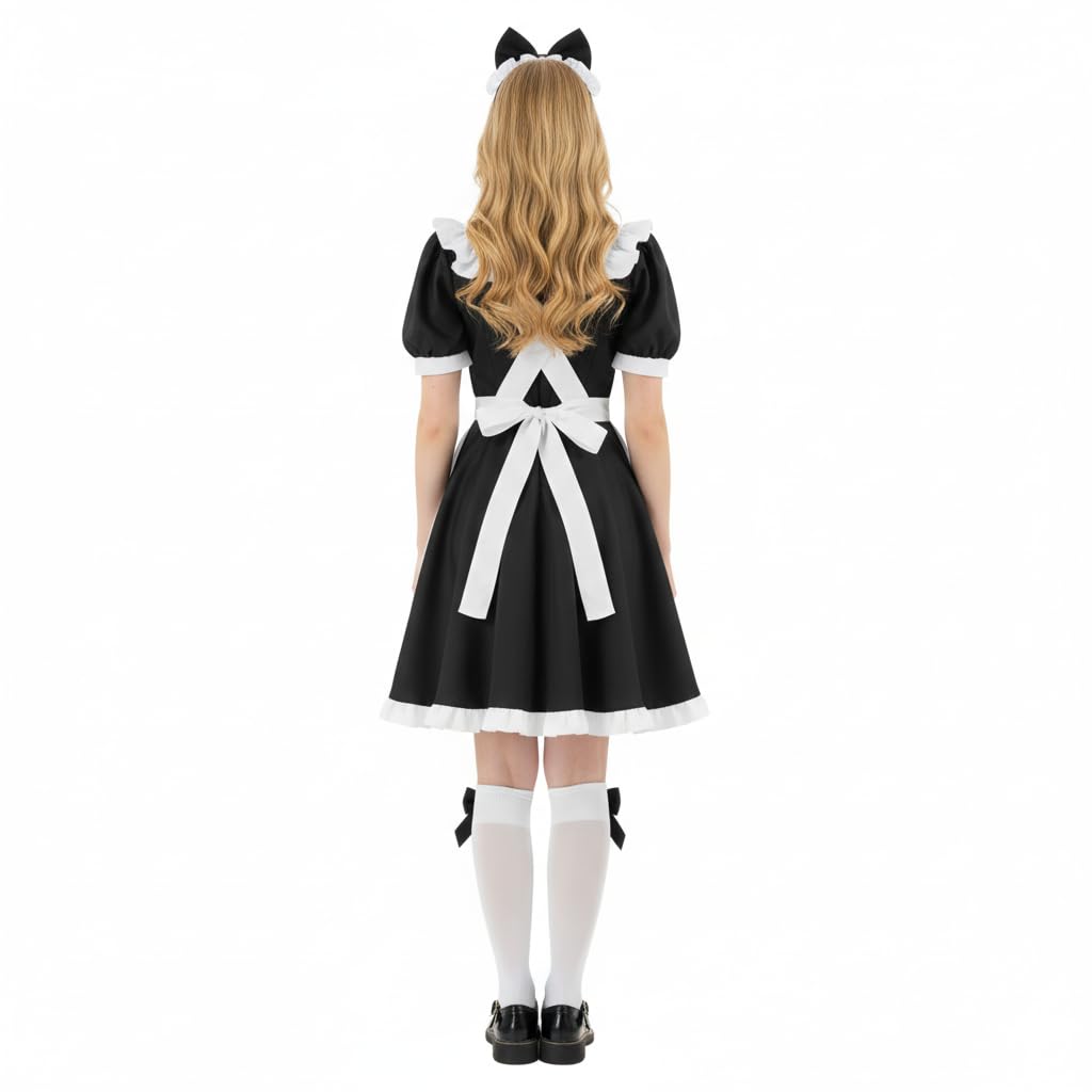 Tvnxdgl Alice Costume Women Wonderland Maid Outfit Anime Lolita Dress Halloween Cosplay Maid Apron Gloves Headband Socks Set 2XL