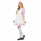 Tvnxdgl Alice Costume Women Wonderland Maid Outfit Anime Lolita Dress Halloween Cosplay Maid Apron Gloves Headband Socks Set L