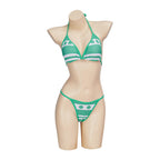 iSHOWcos Anime Cosplay Costume Sexy Green Swimsuit Bikini Two-Piece Set Swimwear Women Bathing Suit-S