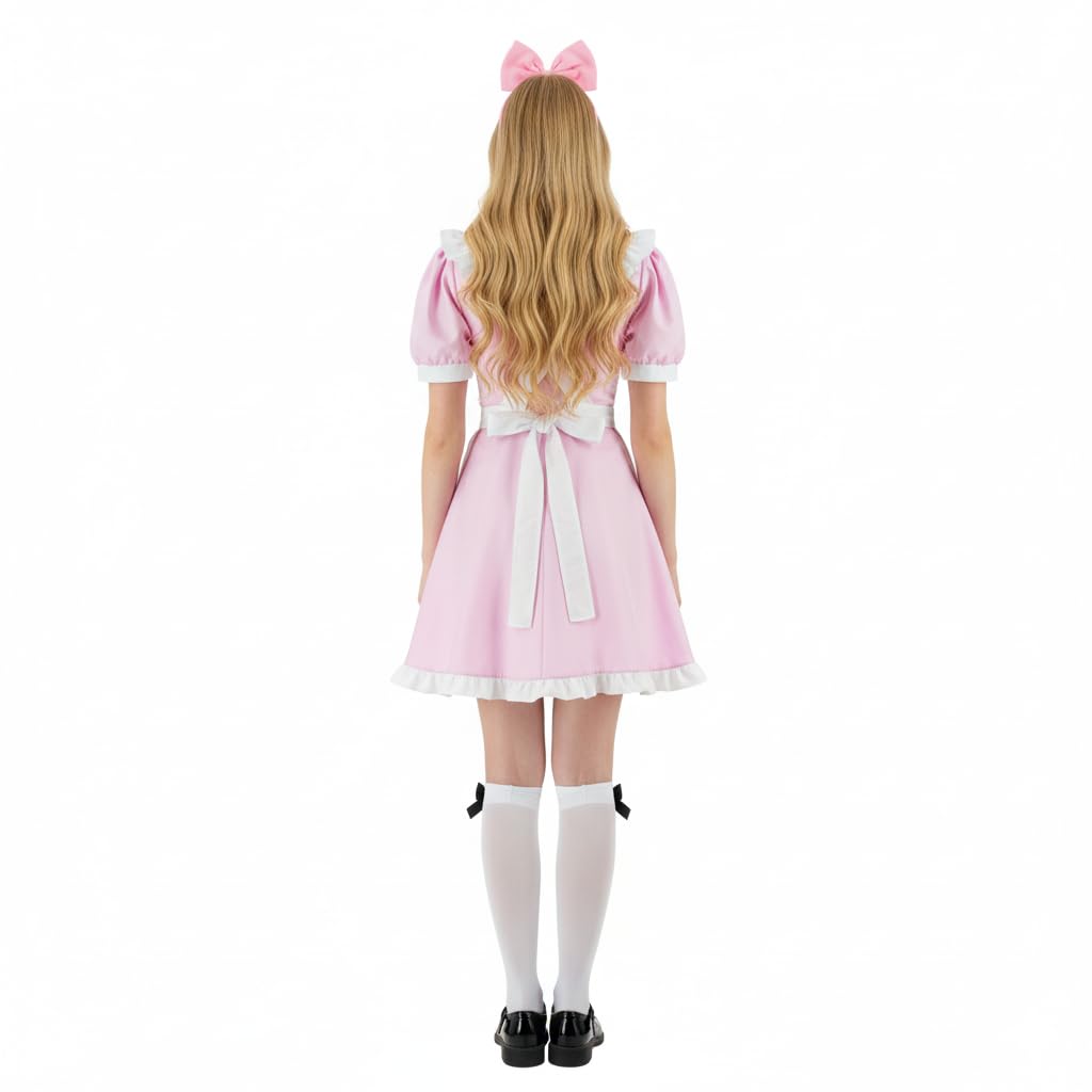 Tvnxdgl Alice Costume Women Wonderland Maid Outfit Anime Lolita Dress Halloween Cosplay Maid Apron Gloves Headband Socks Set L