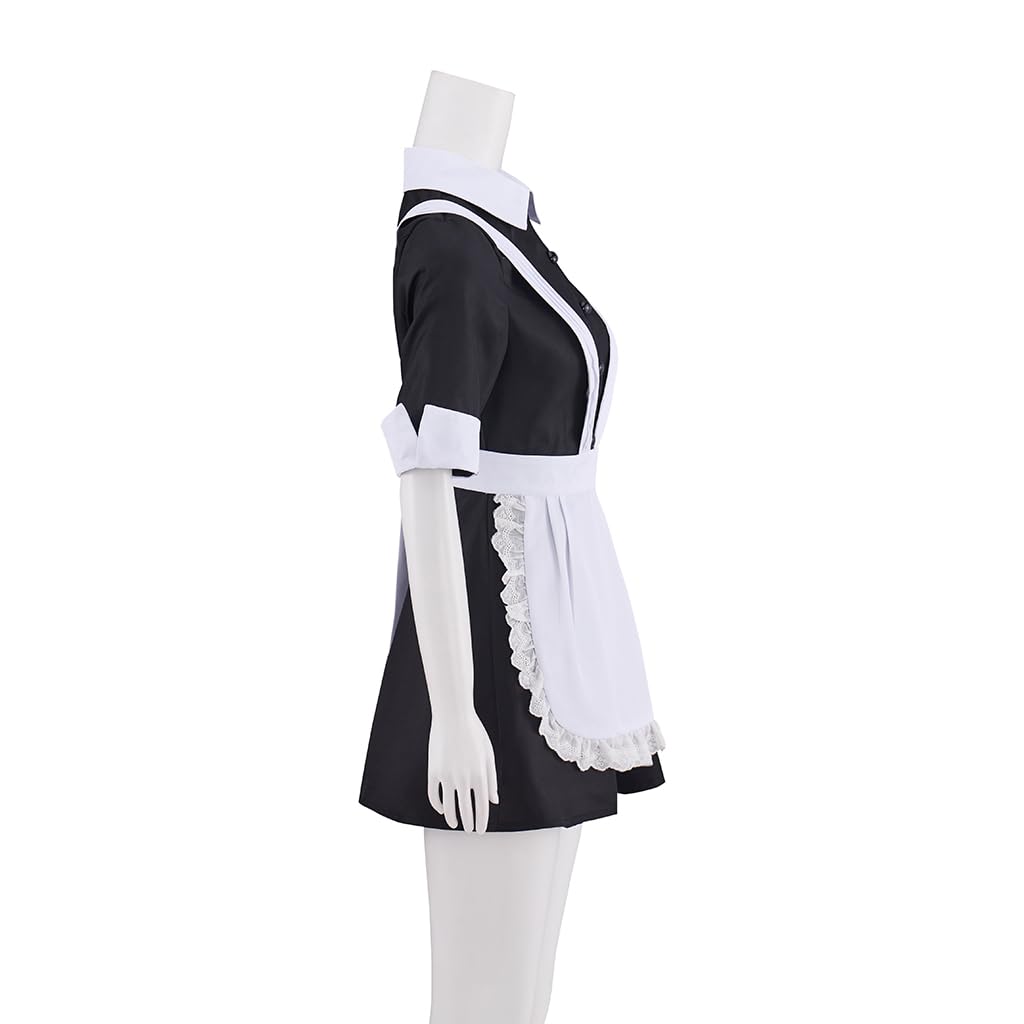 LQTIKLD Women's Horror Show Magenta Cosplay Costume Maid Uniform Apron Dress Halloween Outfit (Medium)