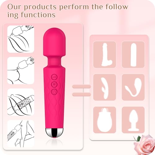 Vibrator Wand,Adult Sex Toy Wand, G Spot Dildo, Clit Vibrator, Sex Vibrators,Clitoris Stimulation,with 8 Speeds & 20 Patterns,Fully Waterproof,Vibrating Wand for her Pleasure (Rose Red)