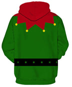 Ainuno Christmas Hoodie for Men Women,Mens Green Elf Costumes Funny Christmas Pullover Sweatshirt Elfs Print Hoodies Cosplay Hooded Sweater Unisex Long Sleeve Shirt,XL