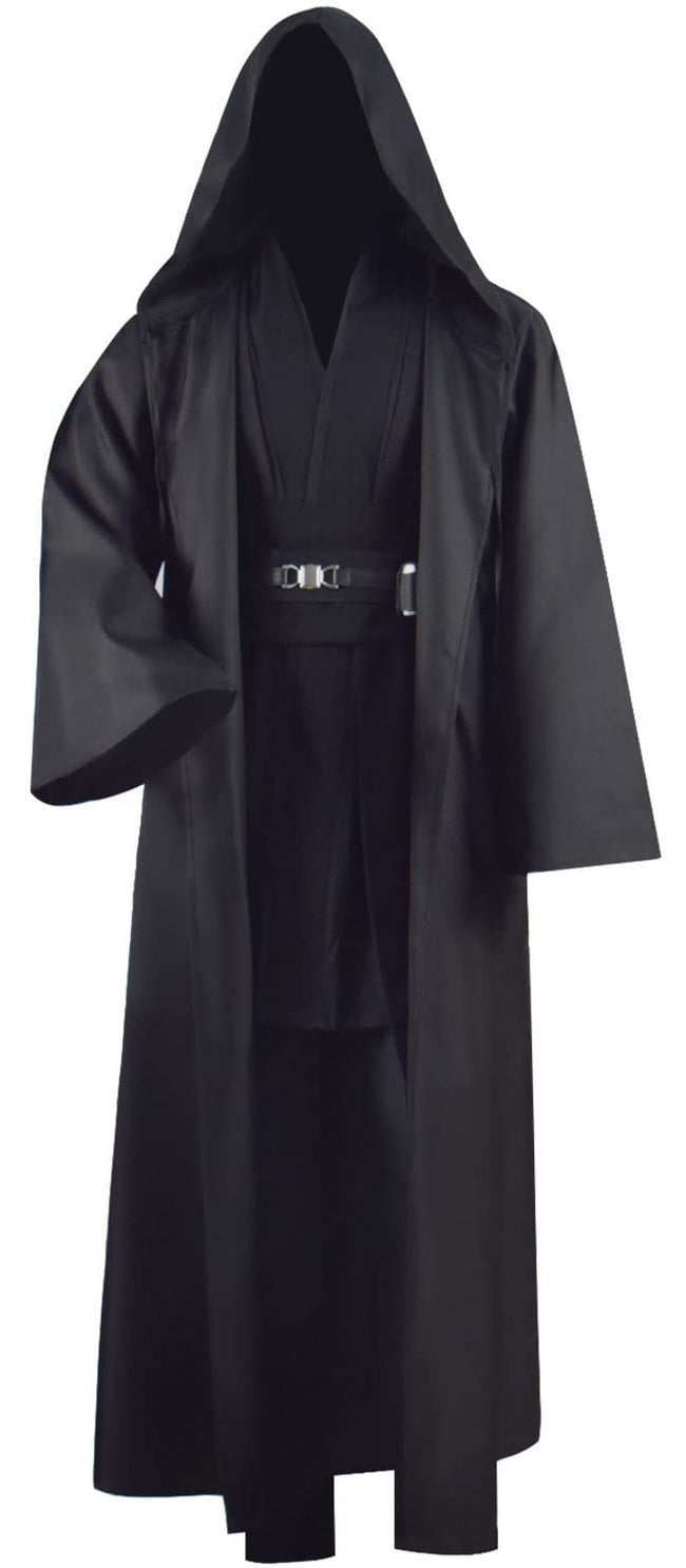 Adult Tunic Costume for Jedi Outfit Skywalker Halloween Cosplay Costume Hooded Robe Cloak Full Set Uniform Three Versions (Medium, Black) Hover Image
