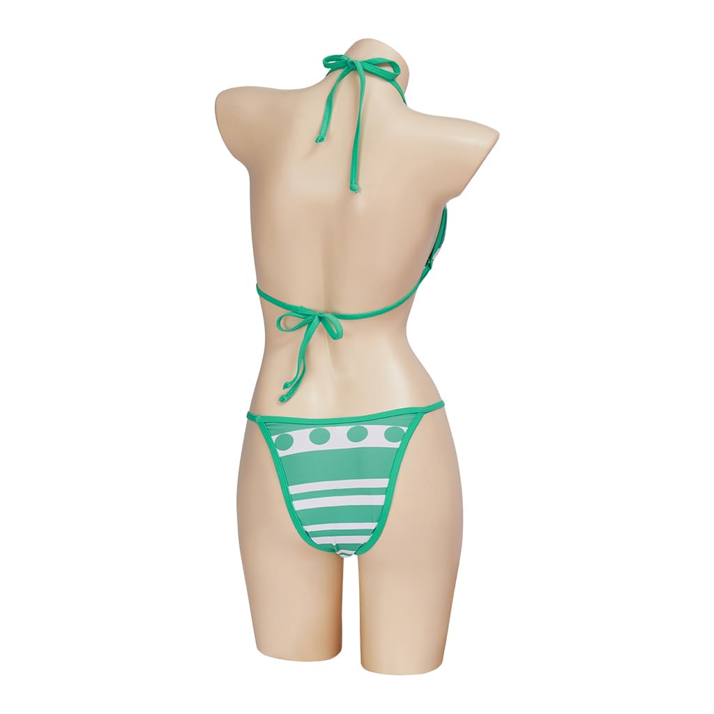 iSHOWcos Anime Cosplay Costume Sexy Green Swimsuit Bikini Two-Piece Set Swimwear Women Bathing Suit-S