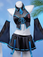 haikyuu Women Cosplay Swimsuit with Sleeves Anime Two Piece Bathing Suit Pool Party Musical Clubwear (US, Alpha, Medium, Regular, Regular, Standard, Black)