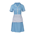 Musical Waitress Cosplay Costume Women Blue Maid Dress Uniform with Apron Outfit (Blue, XXXL)