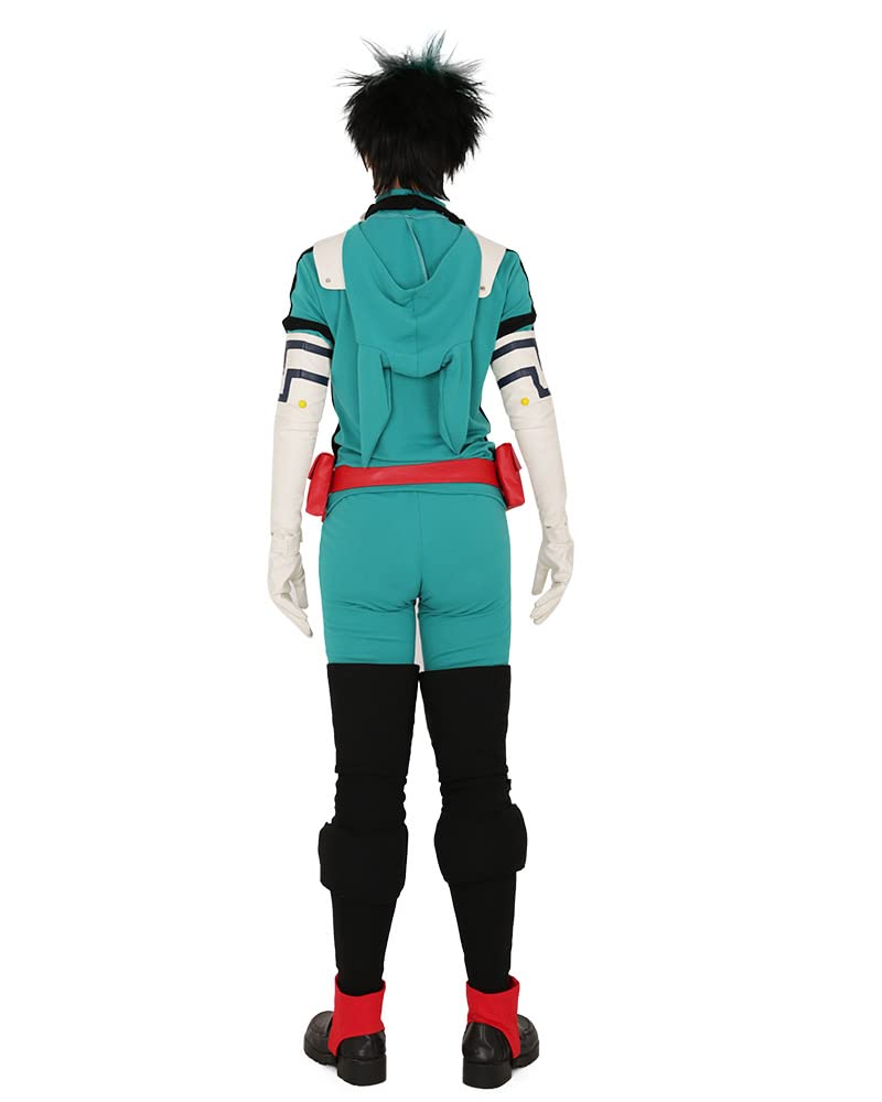 miccostumes Men's Costume Anime Hero Cosplay Green Fighting Suit Green Full-body Jumpsuit With red belt And Knee Pads (L)