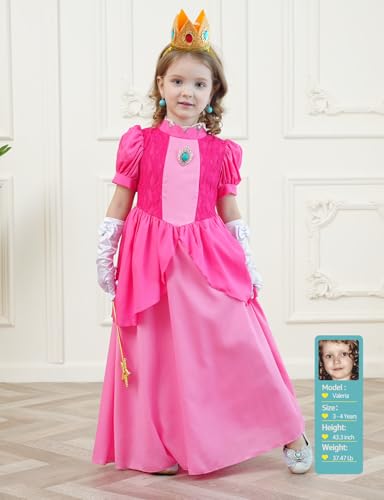 Sabbenia Pink Princess Costume for Girls Cosplay Pink for Halloween Birthday Party Dress Up 9-10Y