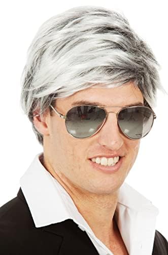 ALLAURA Compatible with Sonny Bono Wig – 60s 70s Men’s Short Brown Wig + Mustache for Hippie, Singer, TV Star, Cop, Detective Costumes – Liberty Duo, Limu & Doug, Uncle Rico, Retro Halloween Outfit