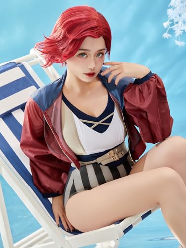 haikyuu Women Vi Cosplay One Piece Swimsuit Striped Anime Bathing Suit Bodysuit with Wrap Skirt (US, Alpha, X-Large, Regular, Regular, Standard, Multicolored)