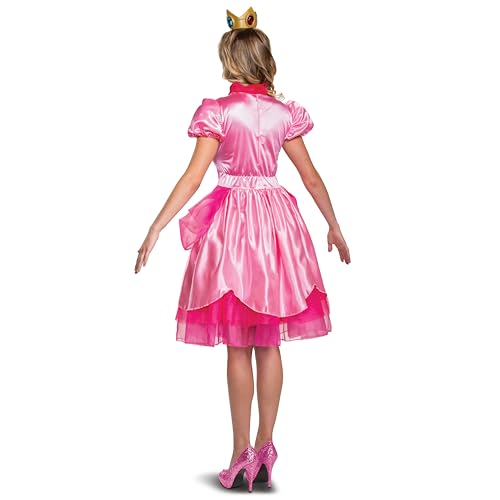 Disguise Princess Peach Costume, Official Nintendo Super Mario Bros Adult Costume Dress and Crown, Womens Size Small (4-6)