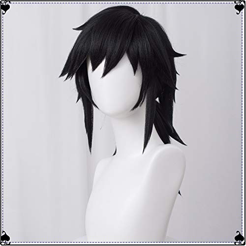 LABEAUTÉ Anime Black Cosplay Wigs for Giyuu Short Wig Halloween Wig Character Wig Cosplay Clothes for Demon Slayer: Kimetsu no Yaiba