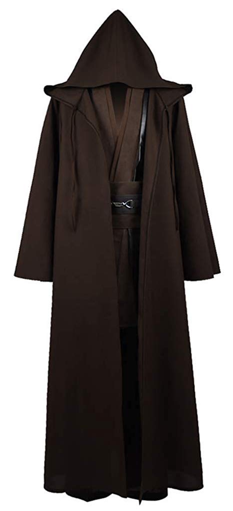 Rongxu Mens Tunic Robe Cosplay Costume Adult Tunic Hooded Robe Outfit Full Set Halloween Costume US Size (Small, Brown (Full Set))