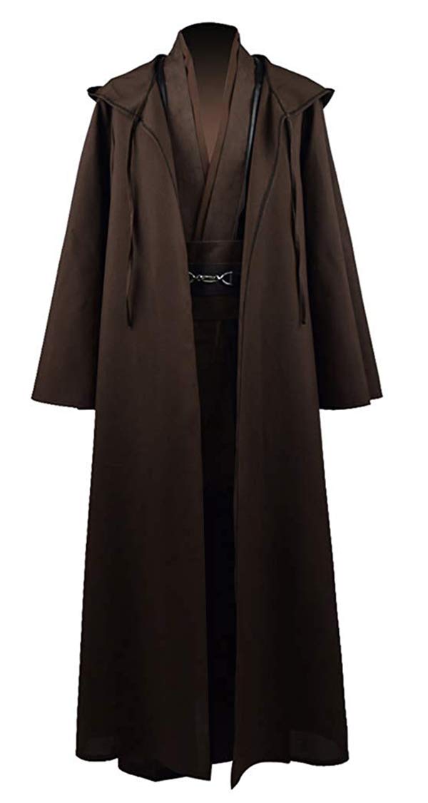 Rongxu Mens Tunic Robe Cosplay Costume Adult Tunic Hooded Robe Outfit Full Set Halloween Costume US Size (Small, Brown (Full Set))