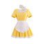 Musical Waitress Cosplay Costume Women Yellow Maid Dress Uniform with Apron Scarf Outfit (Yellow, Medium)
