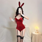 ZYTC Women's Bunny Lingerie Sexy Bunny Outfit Velvet Rabbit Bodysuit Anime Cosplay Halloween Christmas Costume(Red)
