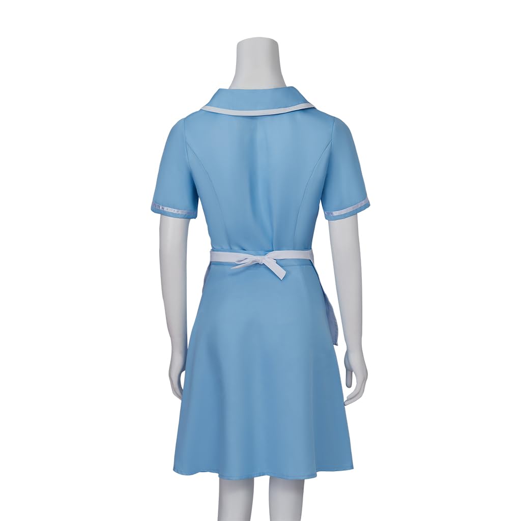 Musical Waitress Cosplay Costume Women Blue Maid Dress Uniform with Apron Outfit (Blue, XXXL)