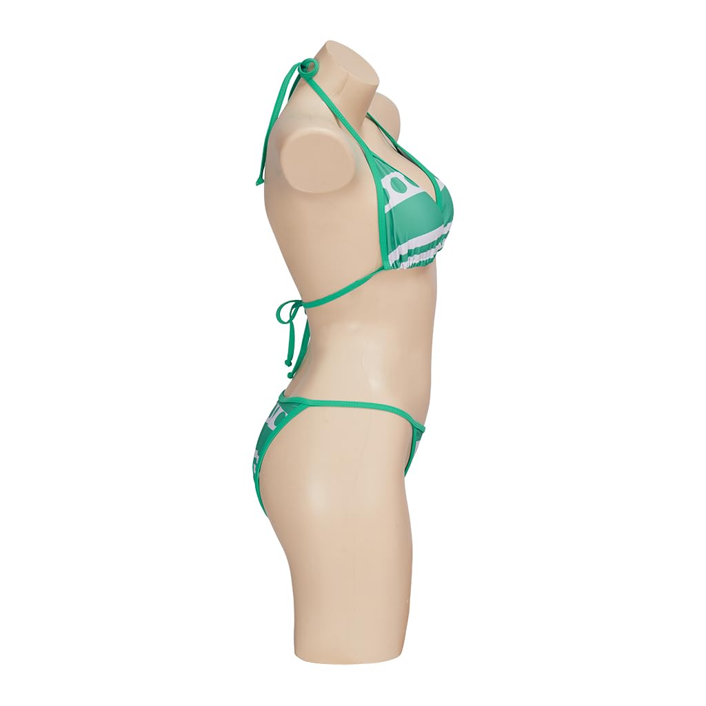 iSHOWcos Anime Cosplay Costume Sexy Green Swimsuit Bikini Two-Piece Set Swimwear Women Bathing Suit-S