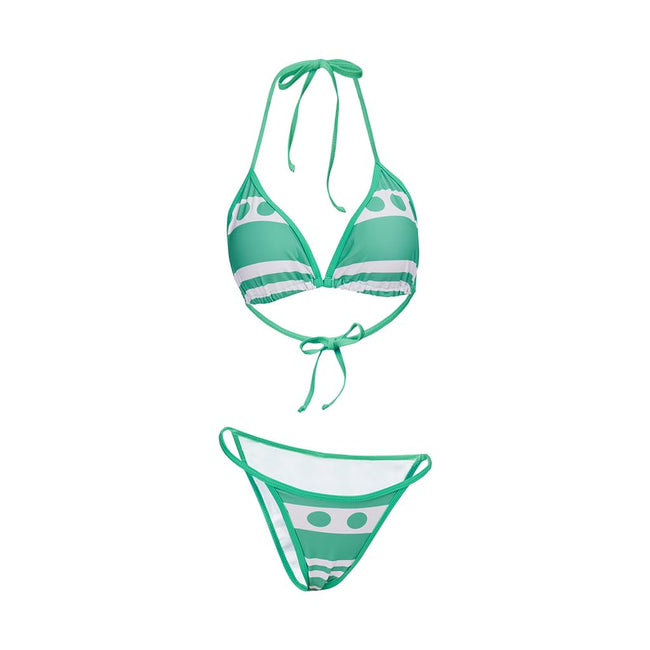 iSHOWcos Anime Cosplay Costume Sexy Green Swimsuit Bikini Two-Piece Set Swimwear Women Bathing Suit-S Hover Image