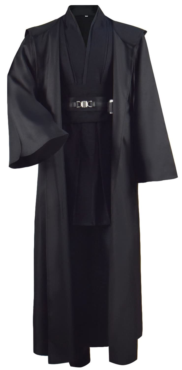 Adult Tunic Costume for Jedi Outfit Skywalker Halloween Cosplay Costume Hooded Robe Cloak Full Set Uniform Three Versions (Medium, Black)