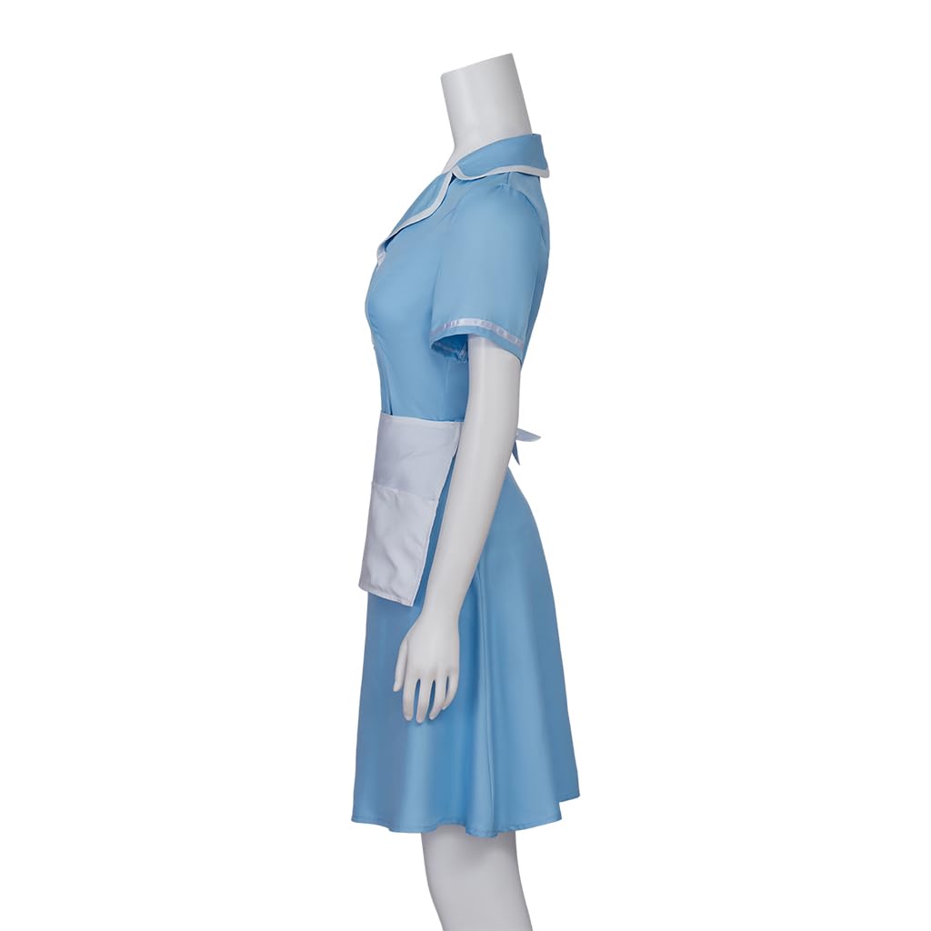 Musical Waitress Cosplay Costume Women Blue Maid Dress Uniform with Apron Outfit (Blue, XXXL)