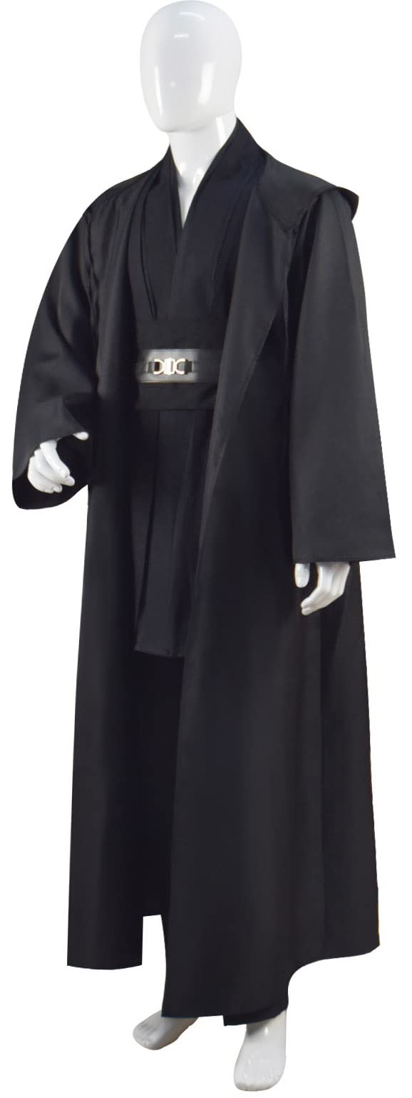 Adult Tunic Costume for Jedi Outfit Skywalker Halloween Cosplay Costume Hooded Robe Cloak Full Set Uniform Three Versions (Medium, Black)