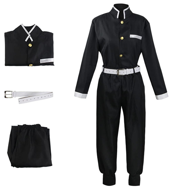 Mens Cosplay Costume Japanese Anime Cosplay Black Team Uniform Kimonos Outfit With Belt (M, Black) Hover Image