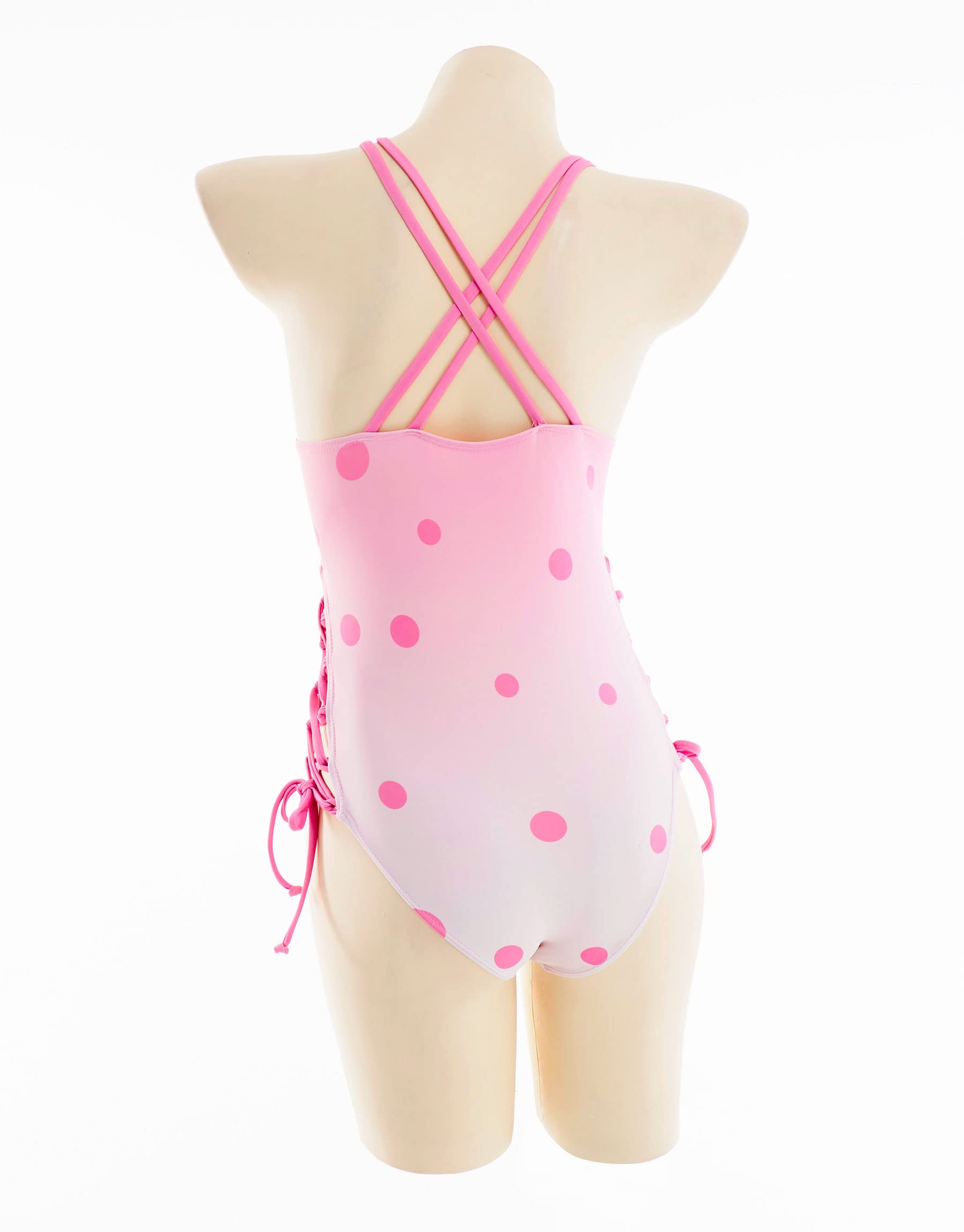 haikyuu Women Anime One Piece Swimsuit Set Swimwear Outfit Kawaii Bathing Suit Sexy Pink Blue (Medium, Pink Polka Dots)