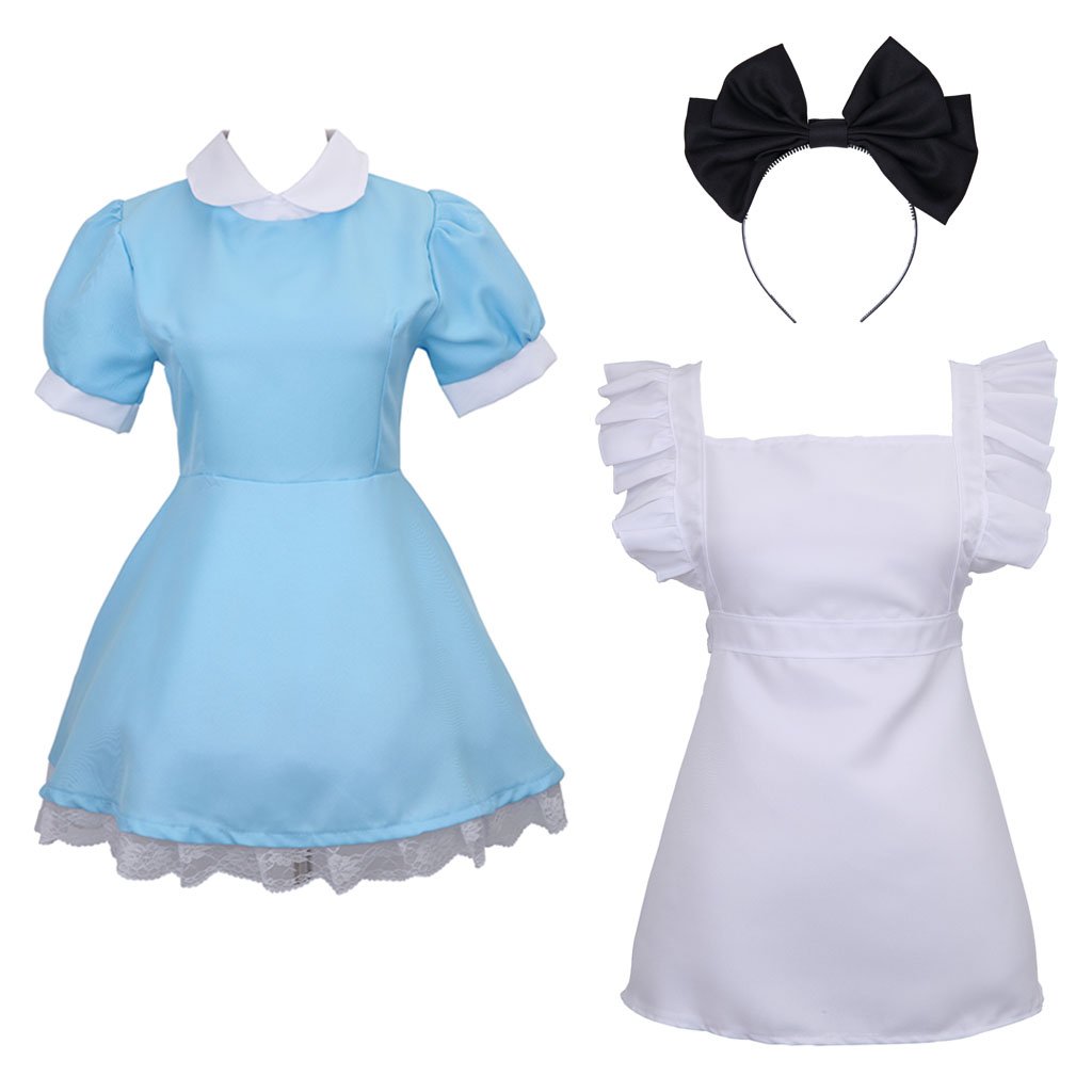 Colorful House Women Blue Maid Outfit Adult Anime Maid Dress Costume Lolita Cosplay Apron Halloween Fancy Fairytale Dress(X-Small, Blue)