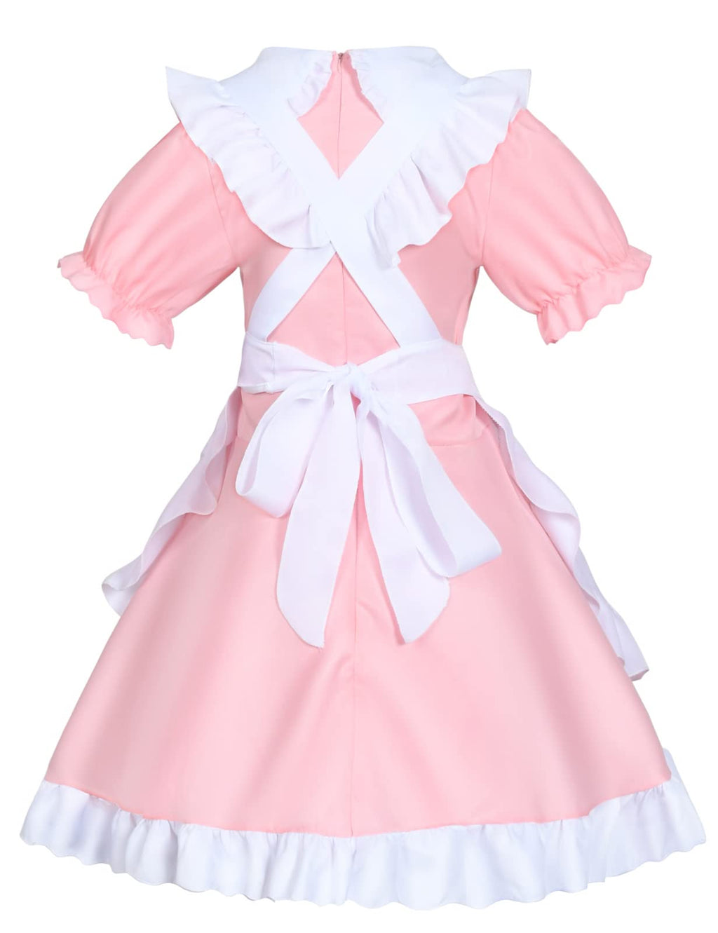 Anime French Cat Maid Apron Fancy Dress Cosplay Costume Headwear Gloves Socks Set(Pink L)