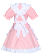 Anime French Cat Maid Apron Fancy Dress Cosplay Costume Headwear Gloves Socks Set(Pink L)