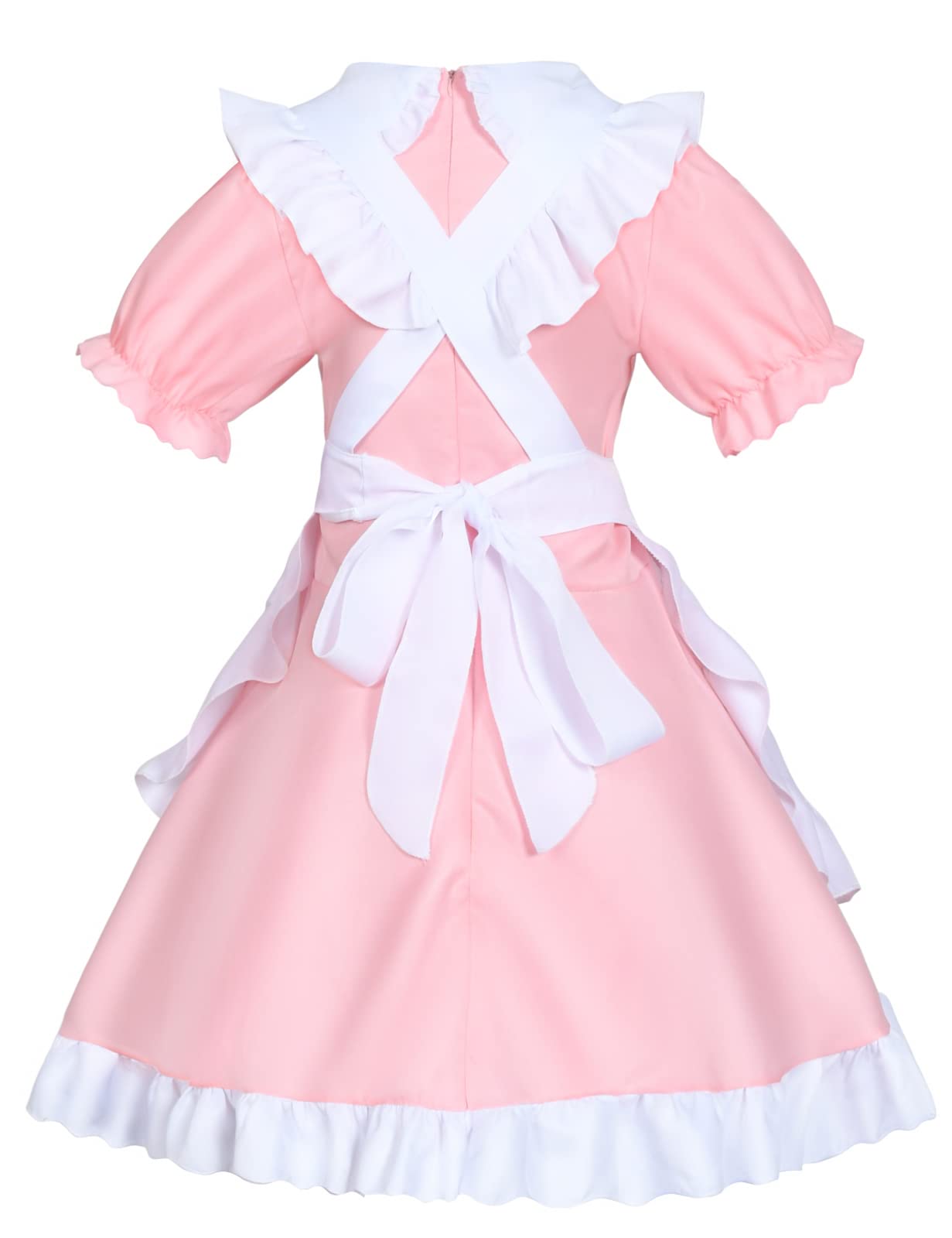 Anime French Cat Maid Apron Fancy Dress Cosplay Costume Headwear Gloves Socks Set(Pink L)